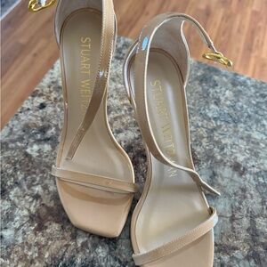 Stuart Weitzman Beige Patent Leather Slingback Heels